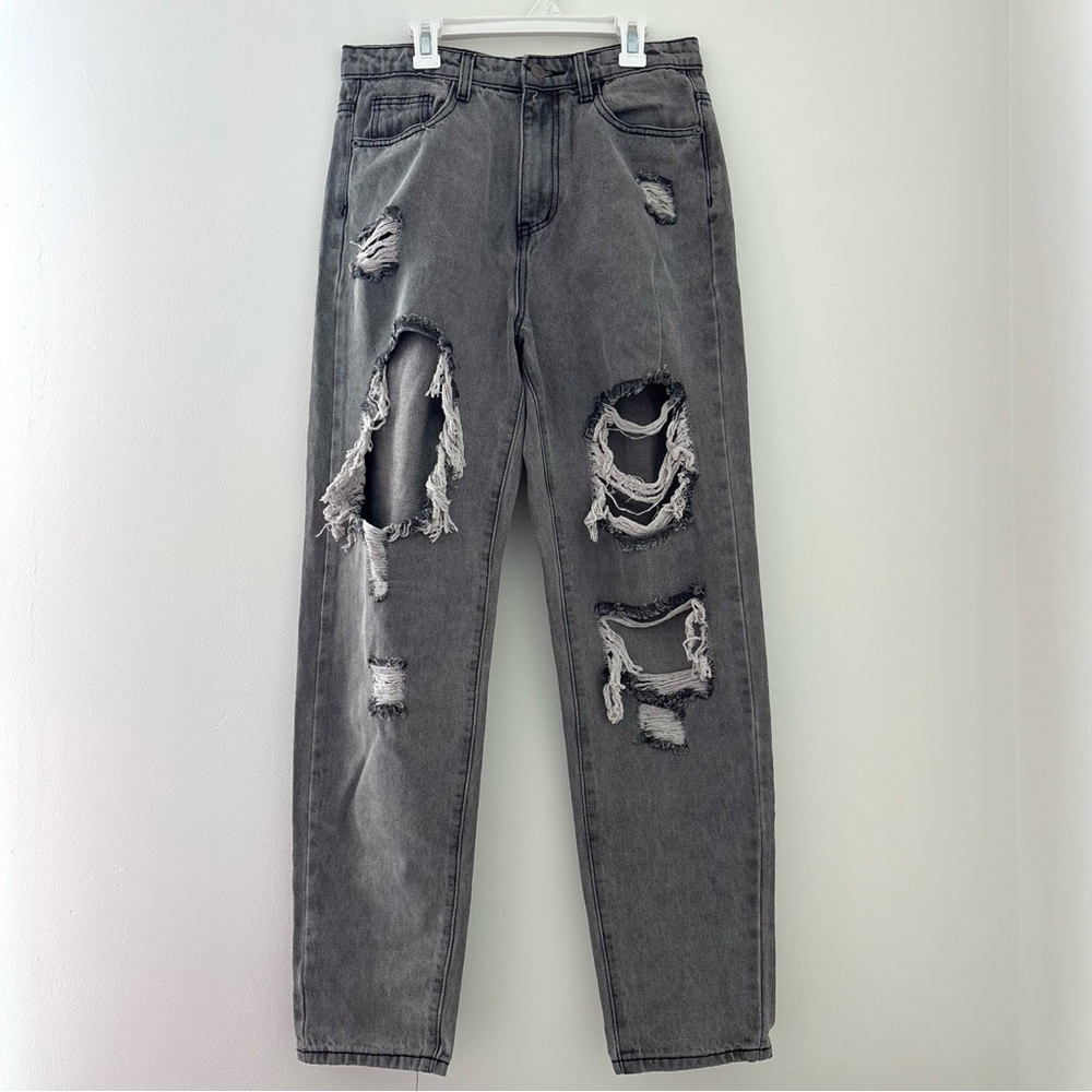 grey distressed mom jeans